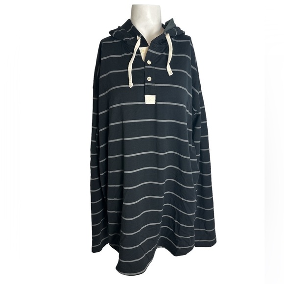 BYLT Drop Cut Long Sleeve Hooded Striped Henley - Picture 1 of 6